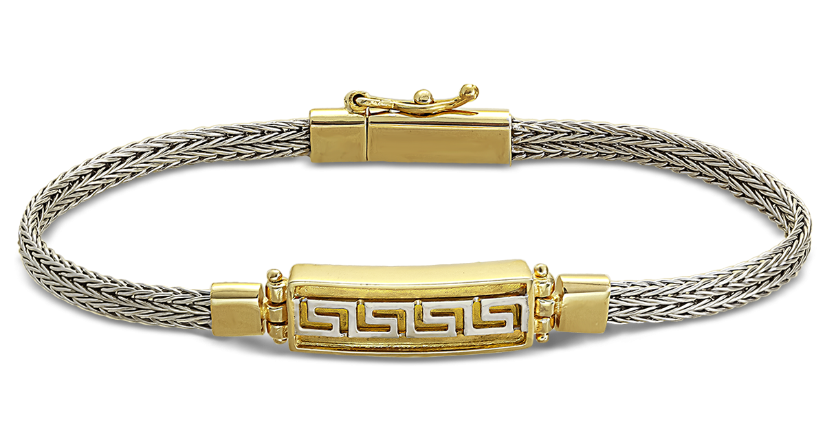 Silver and Gold Greek Key Bracelet
