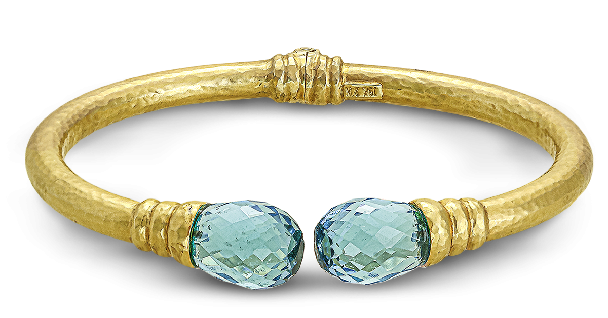 Hammered Gold Bracelet with Blue Topaz