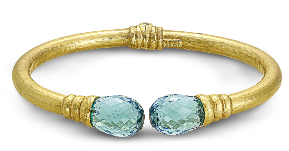 Hammered Gold Bracelet with Blue Topaz