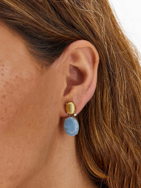 "IPANEMA " GOLD, AQUAMARINE AND DIAMONDS DROP EARRINGS