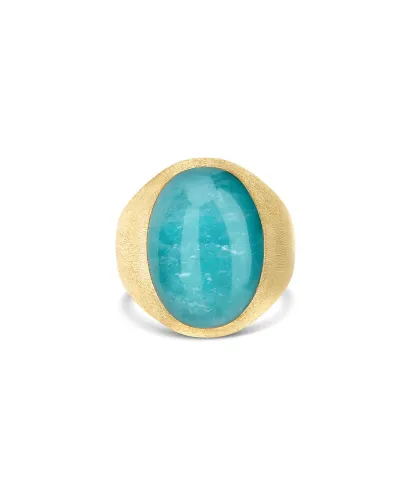 Anice “Muse” signet ring in engraved gold, amazonite and rock crystal (large)