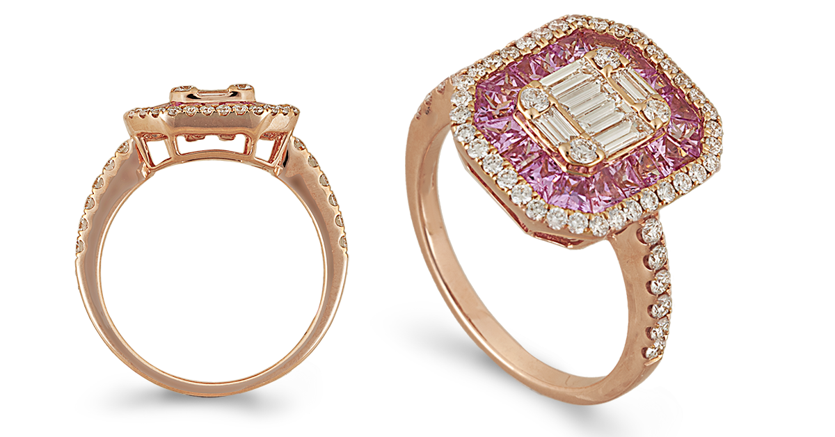 Pink Sapphires and Diamonds Ring